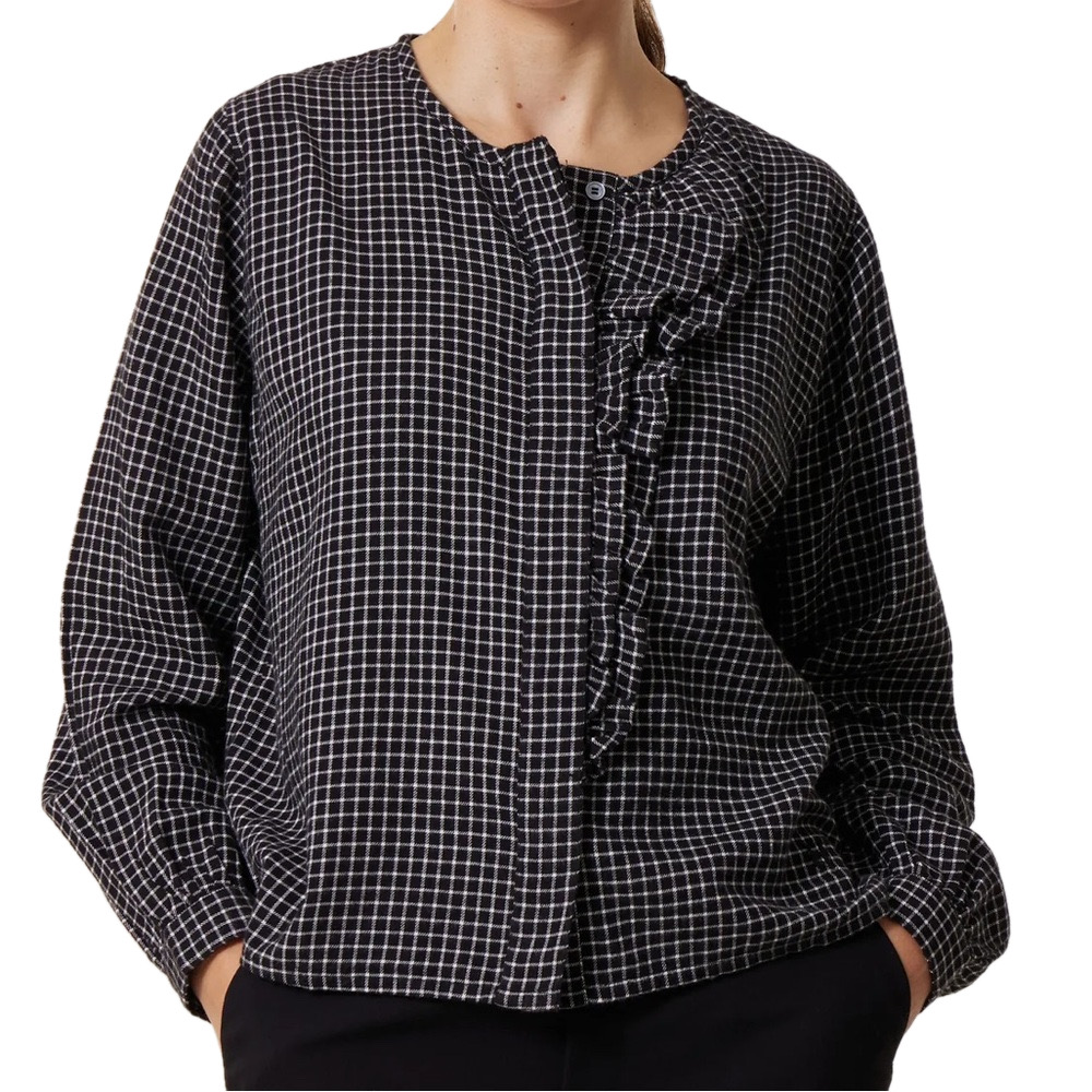 NEW LEON & HARPER Women's Blouse Colina Check Top Size L Black